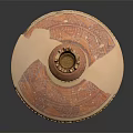 Ancient Ceramic Vessel With Decorative Crown Shaped Lid And Patterned Surface