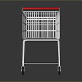 Sturdy White Metal Shopping Cart With Red Handle And Bottom Storage Shelf