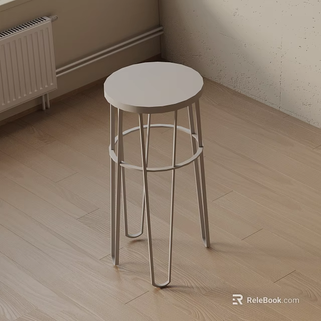Modern Bar Stool with White Round Top and Sleek Silver Metal Frame in Modern Room 3d model 