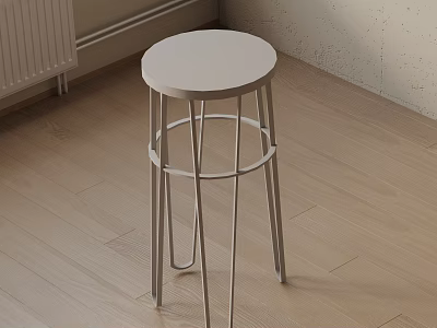 Modern Bar Stool with White Round Top and Sleek Silver Metal Frame in Modern Room 3d model