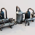 Vintage Industrial Equipment With Metal Pipes Storage Tanks And Valves