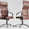 Brown Leather Office Chair With High Back Design Armrests And Metal Swivel Base With Wheels