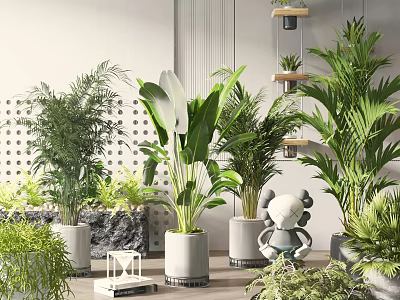 Indoor Potted Plants Display With Various Greenery Decorative Pots And Shelves 3d model