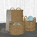 Woven Wicker Storage Baskets for Home Organizing with Towels and Linen Items