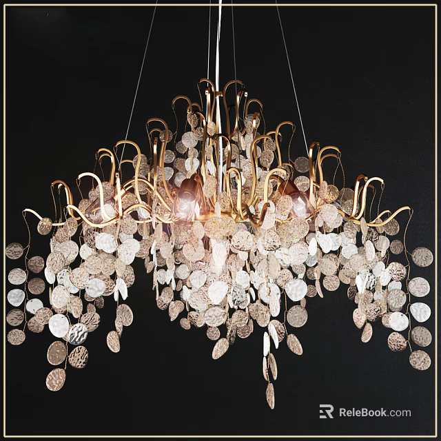 Elegant Modern Crystal Chandelier With Golden Frame And Circular Crystal Pieces 3d model 