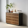 Angelo Stone Dark Wooden Chest of Drawers with Six Drawers Potted Plant and Decorative Books