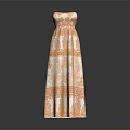 Elegant Strapless Orange And White Patterned Dress For Summer Fashion
