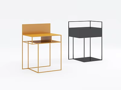 Modern Gold And Black Bedside Tables With Metal Frame And Open Shelf Design 3d model