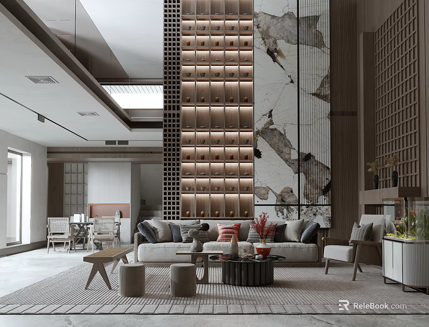 Modern Duplex Living Room Interior With Spacious Layout Comfortable Sofa And Stylish Decor Elements 3d model