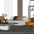 Modern Sofa And Coffee Table Set With Round Marble Top Orange Accent Chair And Decorative Pillows
