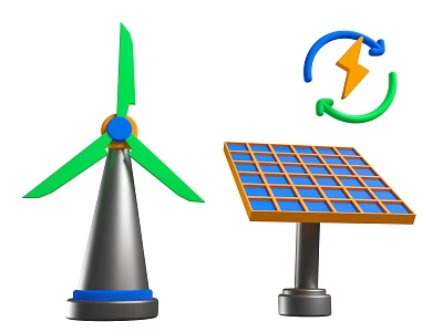 Green Energy Industrial Equipment Including Wind Turbine And Solar Panel 3d model