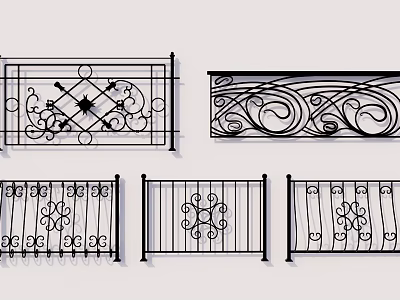 Various Styles Of Decorative Iron Fence With Artistic Scroll And Floral Patterns 3d model