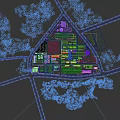 Aerial View Planning of Industrial Facility With Purple Storage Tanks And Black Tops
