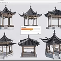 Chinese Traditional Pavilions In Different Styles With Classic Roof And Wooden Structures