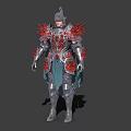 Game Movie Character In Ornate Blue Silver Armor With Shiny Details And Cloak