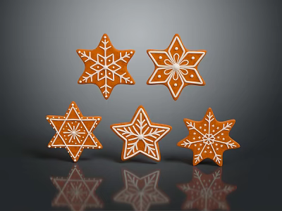 Star Shaped Gingerbread Cookies With White Icing On Dark Background 3d model