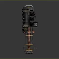 Futuristic Mechanical Weapon With Multi Barrel Design Red Yellow Stripes And Heavy Base