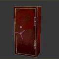 Vintage Red Metal Safe Furniture With Classic Lock And Handle Details