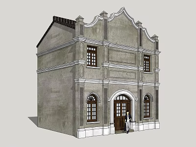 Commercial Complex Classical Style Two Story Building With Arched Entrance And Symmetric Windows 3d model