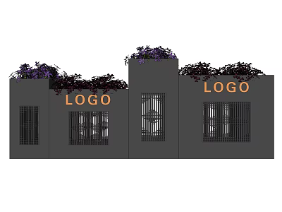 Modern Building Facade With Top Flower Pots And Purple Plants LOGO Signage 3d model