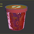 Colorful Ice Cream Container With Red Lid Blue Body Palm Trees And ODD FROST Branding