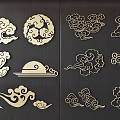 Chinese Traditional Golden Cloud Moon Pattern Artistic Decorative Wall Ornaments 3d model