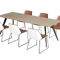 Modern Wooden Conference Table With Six White And Brown Metal Leg Chairs