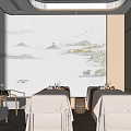Serene Chinese Style SPA Sauna Interior With Massage Beds And Landscape Painting