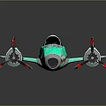 Futuristic Turquoise Spacecraft With Black Cockpit And Red Propellers For Cosmic Exploration