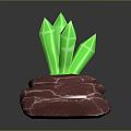 Glowing Green Crystals With Sharp Edges On Textured Pink Rock Base