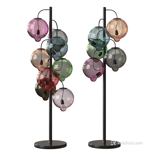 Colorful Spherical Glass Shade Floor Lamp With Black Stand And Multiple Orbs 3d model 