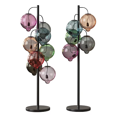 Colorful Spherical Glass Shade Floor Lamp With Black Stand And Multiple Orbs 3d model