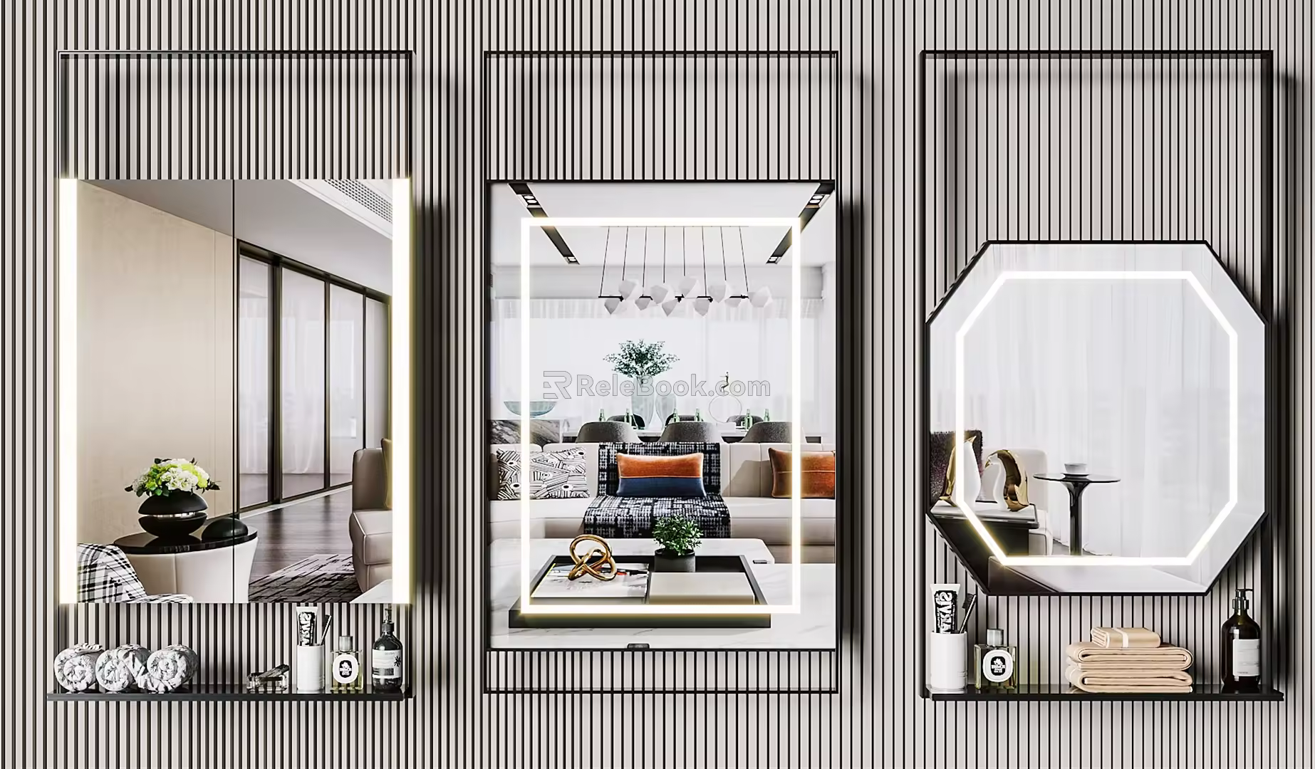 Modern mirror bathroom mirror full-length mirror combination 3d model
