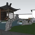 Traditional Courtyard Garden With Rockery Stones Pond Pavilion And Green Trees