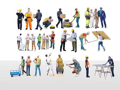 Multiple Workers Performing Various Construction Tasks With Tools And Materials 3d model