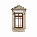 Classical Stone Window Frame With Stained Glass And Decorative Pediment 3d model