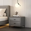 Modern Gray Nightstand With Two Drawers Books Figurine And Hanging Lamp