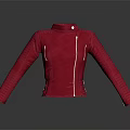 Red Stand Collar Jacket With White Zipper And Stitched Sleeve Details