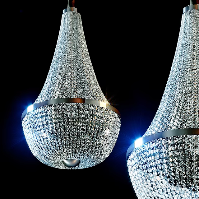 Elegant Luxurious Crystal Chandeliers Featuring Metal Trim And Sparkling Illuminated Design 3d model 