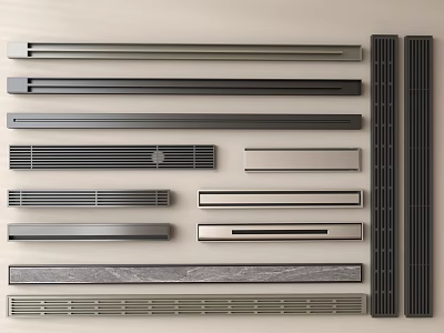 Modern Bathroom Accessories With Stainless Steel Drains Grates And Stylish Strips 3d model