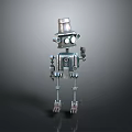 Metallic Silver Robot Character With Top Hat And Humanoid Mechanical Limbs 3d model