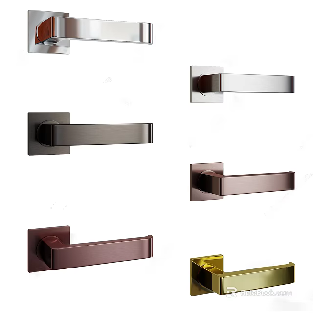 Modern Door Handles In Various Colors For Home Interior Decoration 3d model 