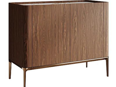 Elegant Modern Walnut Wood Dresser With Metal Legs And Storage Cabinet 3d model
