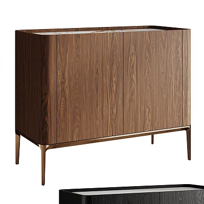 Elegant Modern Walnut Wood Dresser With Metal Legs And Storage Cabinet 3d model
