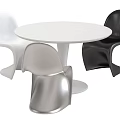 Modern Round Dining Table Set With White Gray Black Sleek Design Chairs 3d model
