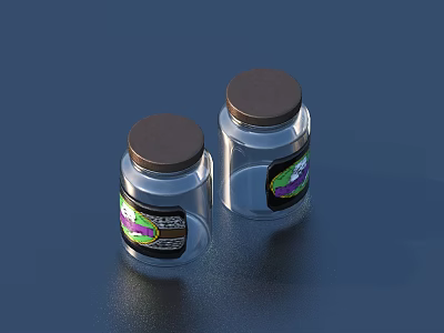 Practical Daily Necessities Transparent Glass Jars With Brown Lids And Colorful Labels 3d model
