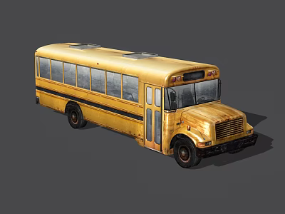 Vintage Yellow School Bus With Classic Windows And Black Stripes 3d model