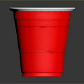 Red Disposable Plastic Cup with White Inner Rim on Dark Background with Reflection 3d model