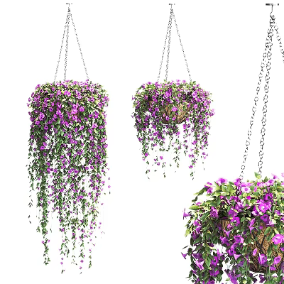Hanging Purple Flower Baskets Decorative Plant Arrangement With Cascading Vines 3d model