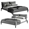 Modern Grey Double Bed With Comfortable Headboard And Soft Bedding Pillows